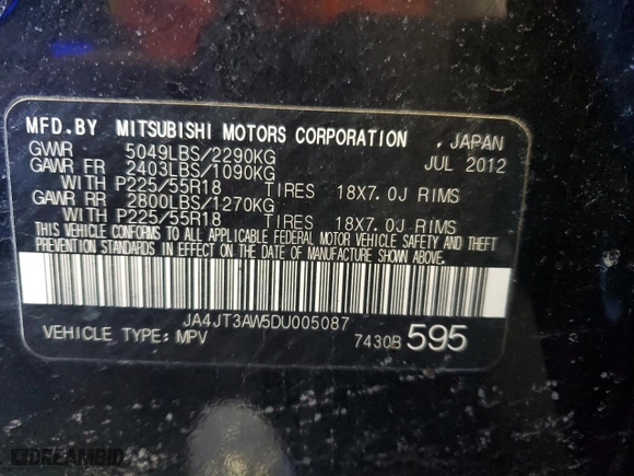 2013 Mitsubishi Outlander SE with VIN JA4JT3AW5DU005087, listed as a Copart auction lot 46421695 with 95,398 mi miles and Non Repairable. Bid and sale history available at carsss.com. Image 13.