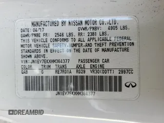 2017 Infiniti Q60 Premium с VIN JN1EV7EKXHM364377, выставлен на аукционе Copart как лот 53701475 с пробегом 79 772 миль миль и Списание • Salvage title. История ставок и продаж доступна на DreamBid. Изображение 12.