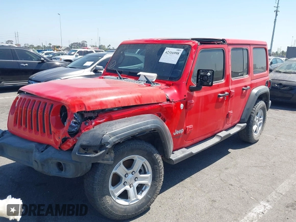 2020 Jeep Wrangler Unlimited Sport S with VIN 1C4HJXDN2LW279810, listed as a IAAI auction lot 42316998 with 106,667 mi miles and . Bid and sale history available at DreamBid. Image 6.