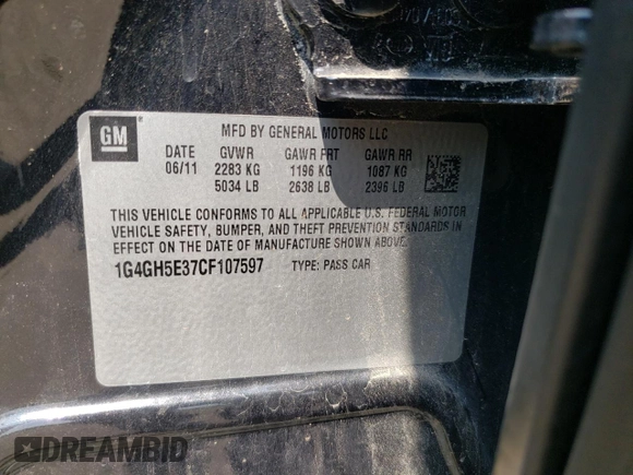 2012 Buick LaCrosse Premium 3 with VIN 1G4GH5E37CF107597, listed as a Copart auction lot 64068815 with 83,731 mi miles and Salvage title. Bid and sale history available at DreamBid. Image 12.