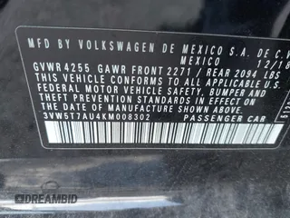 2019 Volkswagen GTI S с VIN 3VW5T7AU4KM008302, выставлен на аукционе IAAI как лот 40997848 с пробегом 32 338 миль миль и . История ставок и продаж доступна на DreamBid. Изображение 9.