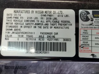 2012 Nissan 370Z Touring with VIN JN1AZ4FH5CM370911, listed as a Copart auction lot 68109714 with 41,454 mi miles and Salvage Title. Bid and sale history available at carsss.com. Image 12.