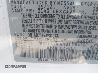 2018 Nissan Sentra S z VIN 3N1AB7AP7JY310031, wystawiony jako IAAI lot #41974445 z przebiegiem 106 842 mil mil oraz . Historia ofert i sprzedaży dostępna na DreamBid. Obrazek 9.