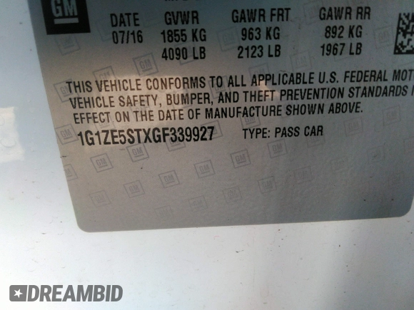 2016 Chevrolet Malibu LT with VIN 1G1ZE5STXGF339927, listed as a IAAI auction lot 41779379 with 124,621 mi miles and . Bid and sale history available at DreamBid. Image 9.