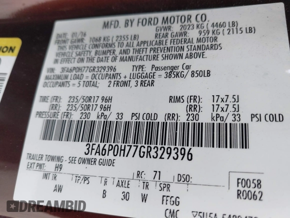 2016 Ford Fusion SE with VIN 3FA6P0H77GR329396, listed as a IAAI auction lot 42120080 with 271,401 mi miles and . Bid and sale history available at DreamBid. Image 9.