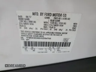 2017 Ford Explorer XLT с VIN 1FM5K8D88HGD84705, выставлен на аукционе Copart как лот 58265165 с пробегом 69 189 миль миль и Списание • Salvage title. История ставок и продаж доступна на DreamBid. Изображение 13.