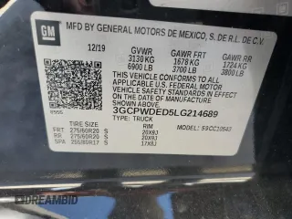 2020 Chevrolet Silverado 1500 RST with VIN 3GCPWDED5LG214689, listed as a Copart auction lot 76002194 with Not Provided miles and Non Repairable. Bid and sale history available at DreamBid. Image 13.