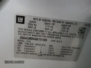 2016 GMC Terrain SLE with VIN 2GKALMEK4G6191389, listed as a Copart auction lot 53602605 with 112,435 mi miles and Clean Title. Bid and sale history available at DreamBid. Image 13.