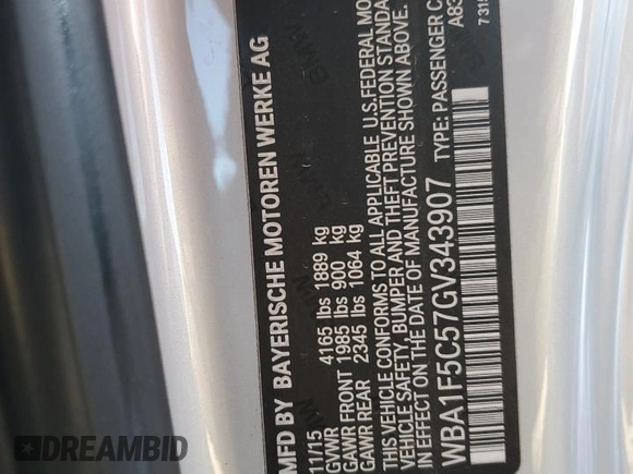 2016 BMW 2 Series 228i with VIN WBA1F5C57GV343907, listed as a Copart auction lot 70606704 with 107,211 mi miles and Salvage title. Bid and sale history available at DreamBid. Image 12.