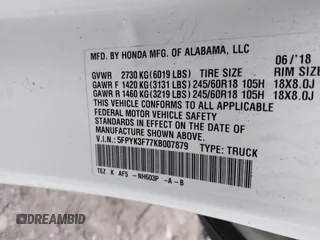 2019 Honda Ridgeline RTL-E z VIN 5FPYK3F77KB007879, wystawiony jako IAAI lot #41697569 z przebiegiem 80 215 mil mil oraz . Historia ofert i sprzedaży dostępna na DreamBid. Obrazek 9.