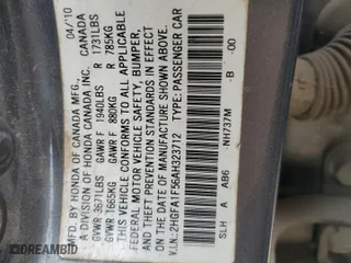 2010 Honda Civic Sdn LX with VIN 2HGFA1F56AH323712, listed as a Copart auction lot 49285595 with 335,010 mi miles and Salvage Title. Bid and sale history available at carsss.com. Image 15.