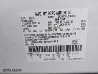 2019 Ford Explorer Sport with VIN 1FM5K8GT8KGA73895, listed as a IAAI auction lot 41546113 with 110,855 mi miles. Bid and sale history available at carsss.com. Image 9.
