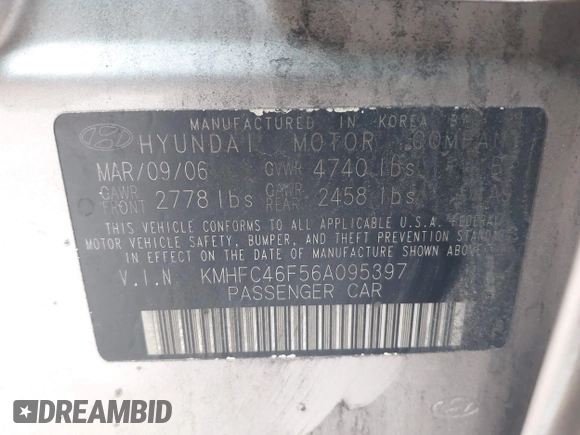 2006 Hyundai Azera SE с VIN KMHFC46F56A095397, выставлен на аукционе IAAI как лот 42135597 с пробегом 182 416 миль миль и . История ставок и продаж доступна на DreamBid. Изображение 9.