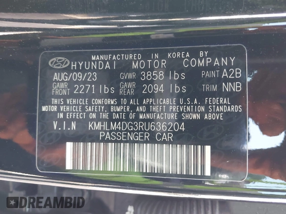 2024 Hyundai Elantra SEL with VIN KMHLM4DG3RU636204, listed as a IAAI auction lot 42755183 with 41,517 mi miles and . Bid and sale history available at DreamBid. Image 9.