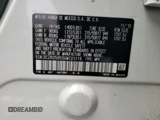 2016 Honda HR-V EX with VIN 3CZRU5H53GM721116, listed as a Copart auction lot 49195565 with 120,455 mi miles and Salvage Title. Bid and sale history available at carsss.com. Image 12.