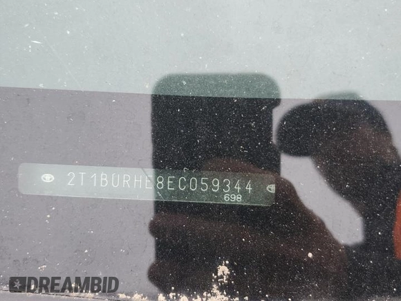 2014 Toyota Corolla L with VIN 2T1BURHE8EC059344, listed as a Copart auction lot 62562455 with Not provided miles and Salvage title. Bid and sale history available at DreamBid. Image 12.