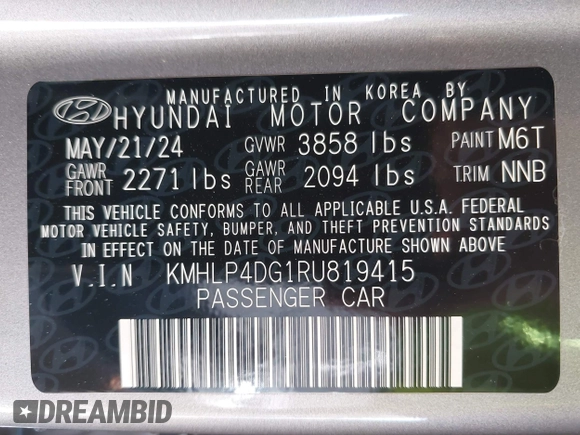 2024 Hyundai Elantra Limited с VIN KMHLP4DG1RU819415, выставлен на аукционе IAAI как лот 42027984 с пробегом 13 884 миль миль и . История ставок и продаж доступна на DreamBid. Изображение 9.