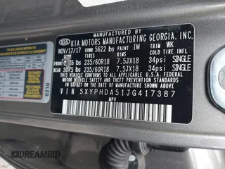 2018 Kia Sorento EX with VIN 5XYPHDA51JG417387, listed as a IAAI auction lot 42045993 with 46,492 mi miles and . Bid and sale history available at DreamBid. Image 9.