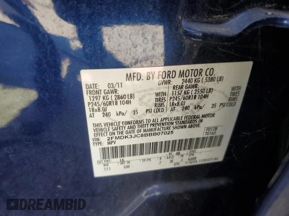 2011 Ford Edge SEL with VIN 2FMDK3JC8BBB07025, listed as a Copart auction lot 48384345 with 283,443 mi miles and Clean Title. Bid and sale history available at carsss.com. Image 13.