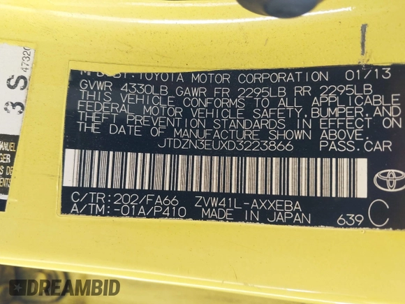 2013 Toyota Prius Two with VIN JTDZN3EUXD3223866, listed as a IAAI auction lot 41230906 with 291,768 mi miles and . Bid and sale history available at carsss.com. Image 9.