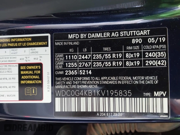 2019 Mercedes-Benz GLC 300 z VIN WDC0G4KB1KV195835, wystawiony jako IAAI lot #42173713 z przebiegiem 113 036 mil mil oraz . Historia ofert i sprzedaży dostępna na DreamBid. Obrazek 9.