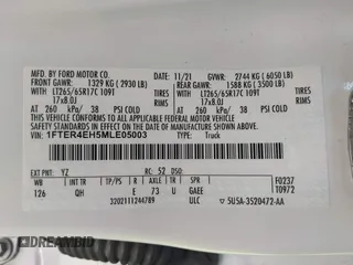 2021 Ford Ranger XL z VIN 1FTER4EH5MLE05003, wystawiony jako IAAI lot #42649042 z przebiegiem 62 571 mil mil oraz . Historia ofert i sprzedaży dostępna na DreamBid. Obrazek 9.