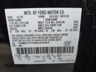 2021 Ford Explorer Limited with VIN 1FMSK7FH6MGA46420, listed as a IAAI auction lot 41992979 with 44,227 mi miles. Bid and sale history available at carsss.com. Image 9.