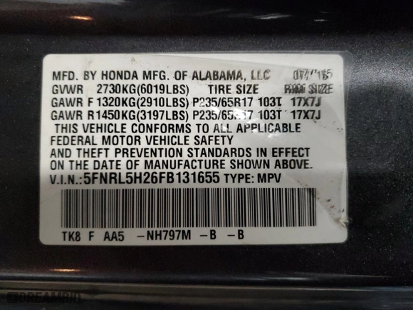 2015 Honda Odyssey LX with VIN 5FNRL5H26FB131655, listed as a Copart auction lot 45963365 with 214,535 mi miles and Clean Title. Bid and sale history available at carsss.com. Image 13.