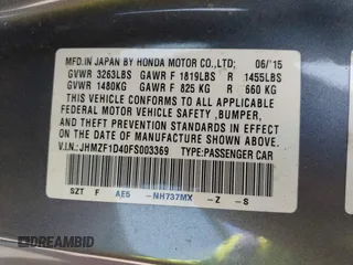 2015 Honda CR-Z with VIN JHMZF1D40FS003369, listed as a IAAI auction lot 42485789 with 145,052 mi miles and . Bid and sale history available at DreamBid. Image 9.