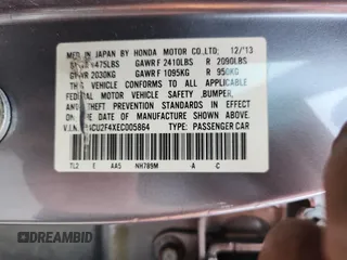 2014 Acura TSX with VIN JH4CU2F4XEC005864, listed as a Copart auction lot 60963645 with 84,909 mi miles and Salvage title. Bid and sale history available at DreamBid. Image 12.