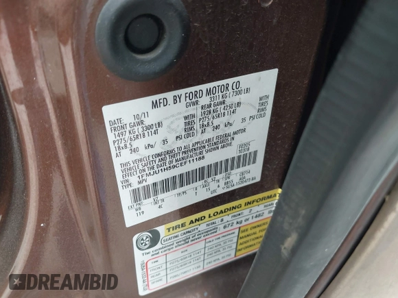 2012 Ford Expedition XLT с VIN 1FMJU1H59CEF11188, выставлен на аукционе IAAI как лот 42511301 с пробегом 153 090 миль миль и . История ставок и продаж доступна на DreamBid. Изображение 9.