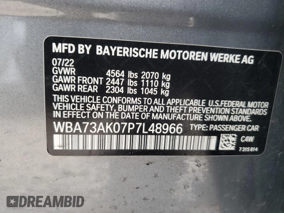 2023 BMW 2 Series 228i xDrive with VIN WBA73AK07P7L48966, listed as a Copart auction lot 47990265 with 22,179 mi miles and Salvage Title. Bid and sale history available at carsss.com. Image 14.