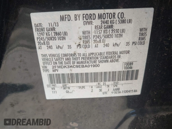 2014 Ford Edge Limited with VIN 2FMDK3KC9EBA01900, listed as a IAAI auction lot 41661823 with 211,598 mi miles. Bid and sale history available at carsss.com. Image 9.