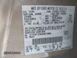 2004 Ford F-150 XLT with VIN 1FTPW12584KB15886, listed as a IAAI auction lot 41720147 with 226,881 mi miles. Bid and sale history available at carsss.com. Image 9.