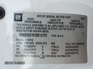 2007 Chevrolet Uplander LS Fleet with VIN 1GNDV23167D212737, listed as a Copart auction lot 61739114 with 117,022 mi miles and Clean Title. Bid and sale history available at carsss.com. Image 13.