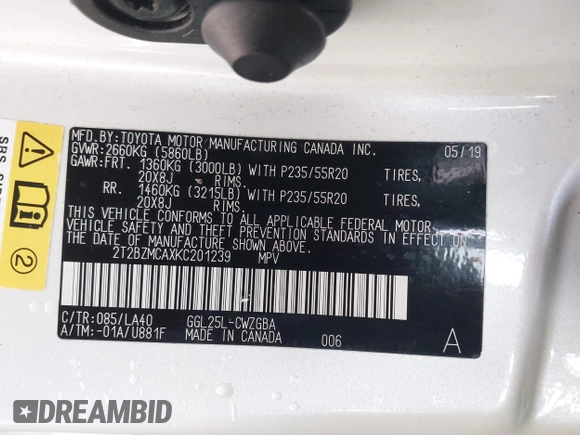 2019 Lexus RX with VIN 2T2BZMCAXKC201239, listed as a IAAI auction lot 41821258 with 78,727 mi miles. Bid and sale history available at carsss.com. Image 9.