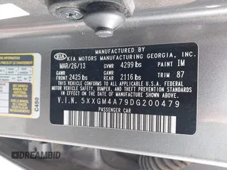 2013 Kia Optima LX z VIN 5XXGM4A79DG200479, wystawiony jako IAAI lot #42412641 z przebiegiem 183 916 mil mil oraz . Historia ofert i sprzedaży dostępna na DreamBid. Obrazek 9.