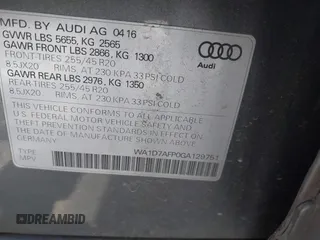 2016 Audi Q5 Premium Plus z VIN WA1D7AFP0GA129751, wystawiony jako IAAI lot #42058371 z przebiegiem 167 028 mil mil oraz . Historia ofert i sprzedaży dostępna na DreamBid. Obrazek 9.