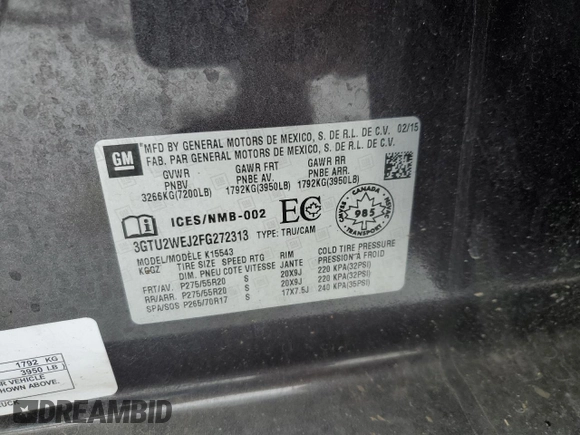 2015 GMC Sierra 1500 Denali с VIN 3GTU2WEJ2FG272313, выставлен на аукционе Copart как лот 45173095 с пробегом 155 569 миль миль и Списание • Salvage title. История ставок и продаж доступна на DreamBid. Изображение 12.