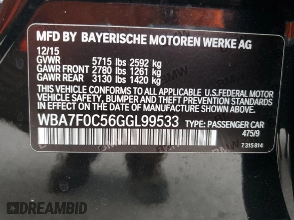 2016 BMW 7 Series 750i with VIN WBA7F0C56GGL99533, listed as a Copart auction lot 59091045 with 124,624 mi miles and Clean title. Bid and sale history available at DreamBid. Image 12.