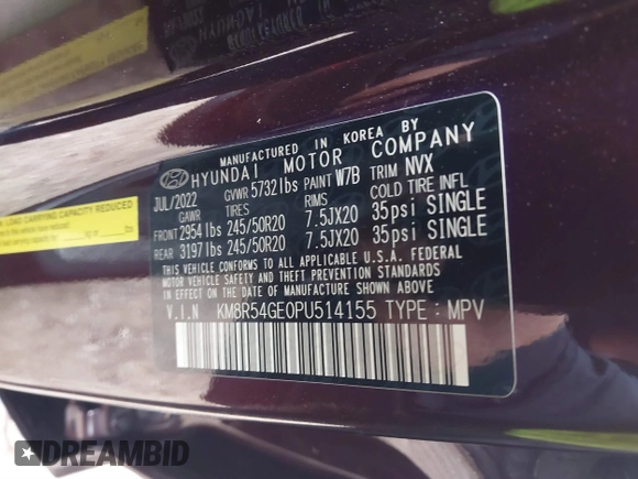 2023 Hyundai Palisade Limited z VIN KM8R54GE0PU514155, wystawiony jako IAAI lot #41413000 z przebiegiem 34 116 mil mil oraz . Historia ofert i sprzedaży dostępna na DreamBid. Obrazek 9.