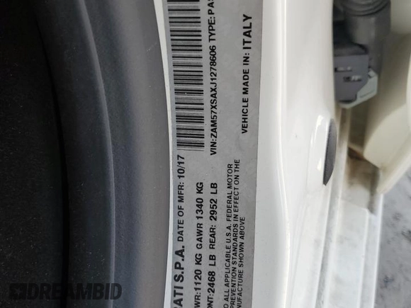 2018 Maserati Ghibli z VIN ZAM57XSAXJ1278606, wystawiony jako Copart lot #55722585 z przebiegiem 50 007 mil mil oraz Szkoda całkowita • Salvage title. Historia ofert i sprzedaży dostępna na DreamBid. Obrazek 13.