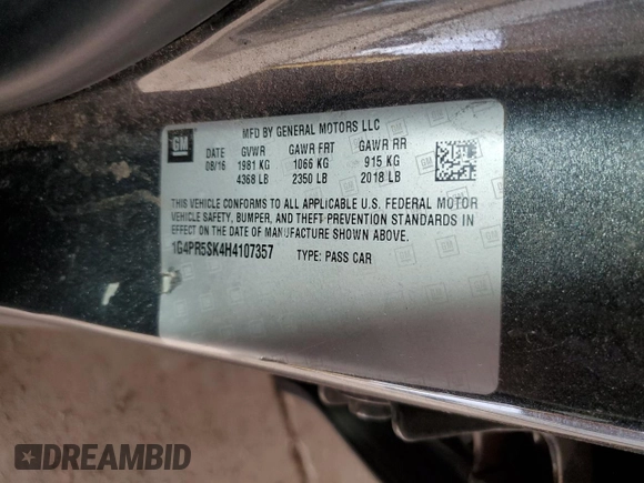 2017 Buick Verano Sport Touring with VIN 1G4PR5SK4H4107357, listed as a Copart auction lot 51232565 with 89,978 mi miles and Clean Title. Bid and sale history available at carsss.com. Image 12.