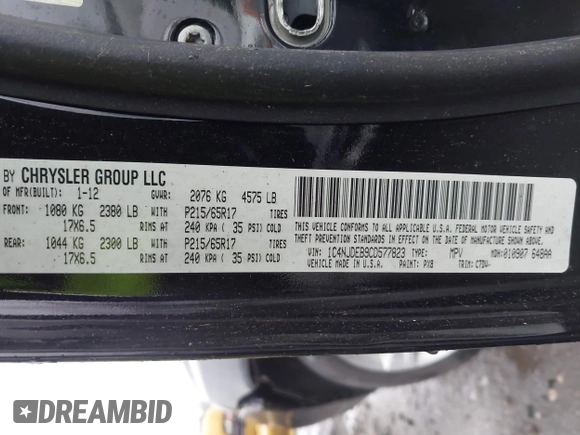2012 Jeep Compass Latitude with VIN 1C4NJDEB9CD577823, listed as a IAAI auction lot 41975769 with Not Provided miles and . Bid and sale history available at DreamBid. Image 9.