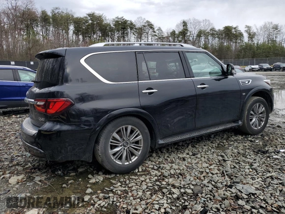 2019 Infiniti QX80 LUXE with VIN JN8AZ2NF6K9687748, listed as a Copart auction lot 45217745 with 123,319 mi miles and Salvage Title. Bid and sale history available at carsss.com. Image 3.
