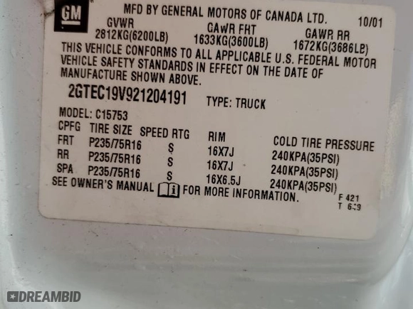 2002 GMC Sierra 1500 SLE with VIN 2GTEC19V921204191, listed as a Copart auction lot 42635495 with 171,006 mi miles and Salvage Title. Bid and sale history available at carsss.com. Image 12.