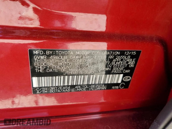 2016 Lexus GS 200t with VIN JTHBA1BL0GA001316, listed as a Copart auction lot 78276784 with 93,214 mi miles and Non repairable. Bid and sale history available at DreamBid. Image 13.