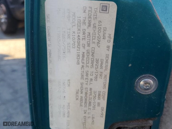 1994 Chevrolet C/K 1500 with VIN 1GCEK14K0RZ118348, listed as a Copart auction lot 74005664 with 126,120 mi miles and Salvage Title. Bid and sale history available at carsss.com. Image 14.