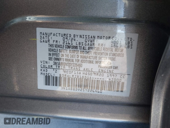 2025 Nissan Sentra SR с VIN 3N1AB8DV2SY226460, выставлен на аукционе IAAI как лот 41974189 с пробегом 910 миль миль и . История ставок и продаж доступна на DreamBid. Изображение 9.
