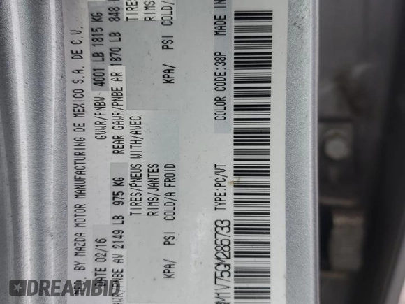2016 Mazda 3 i Touring with VIN 3MZBM1V75GM286733, listed as a Copart auction lot 46906915 with 37,989 mi miles and Salvage Title. Bid and sale history available at carsss.com. Image 12.